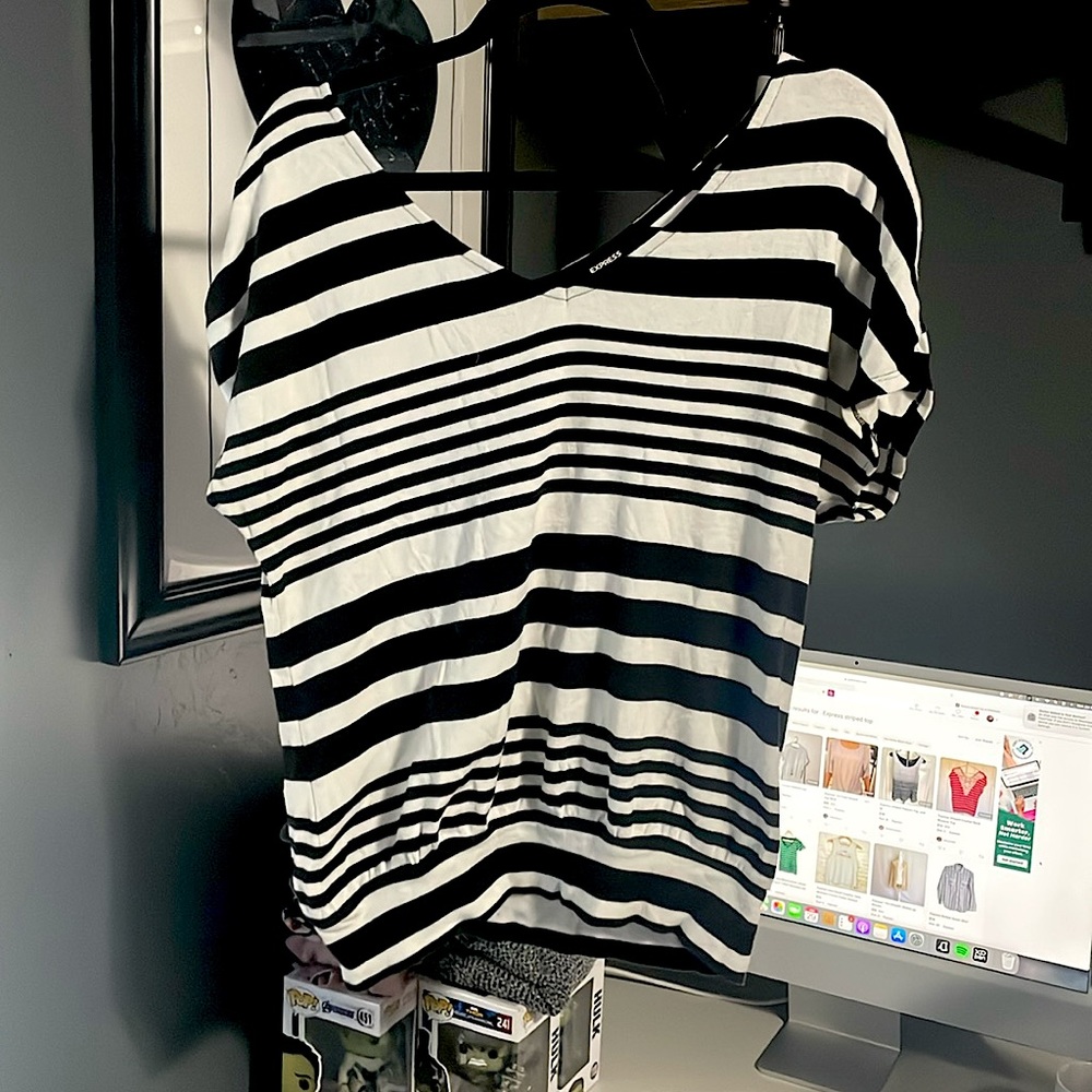 Express Striped V Neck Top